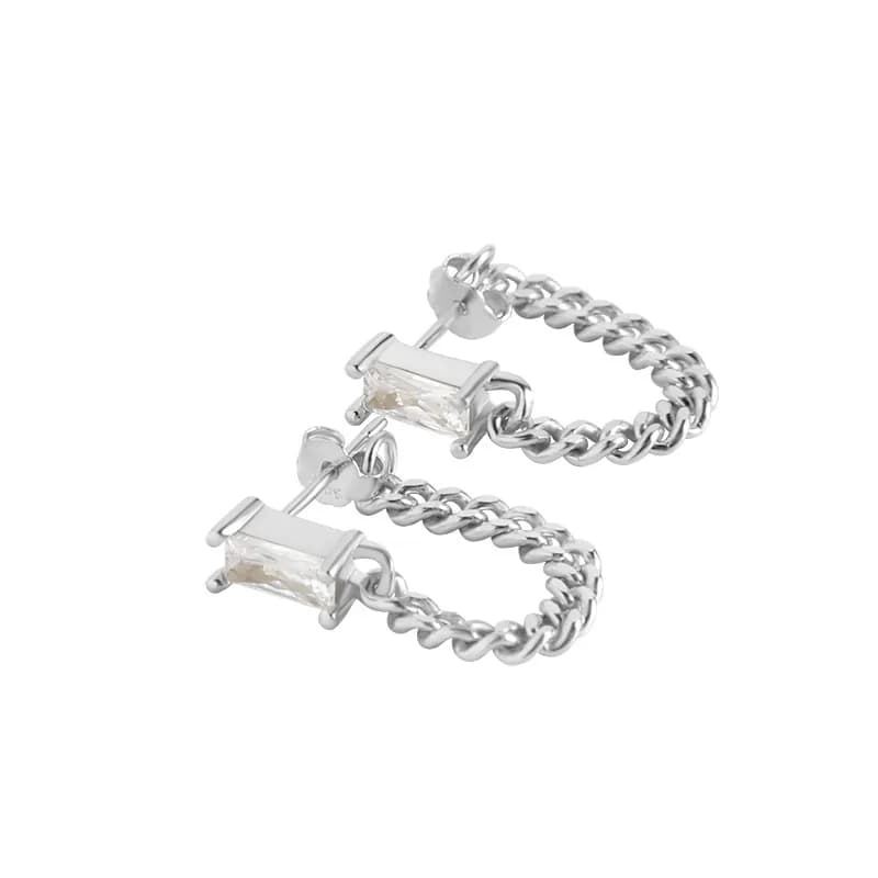 Crystal Bar Chain Earrings in Platinum — Sterling silver