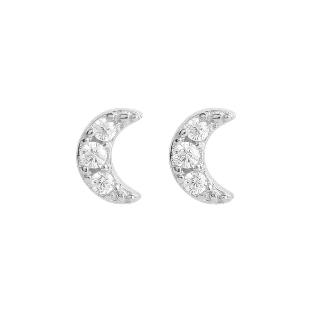 Crescent Moon Studs in Platinum — Sterling silver