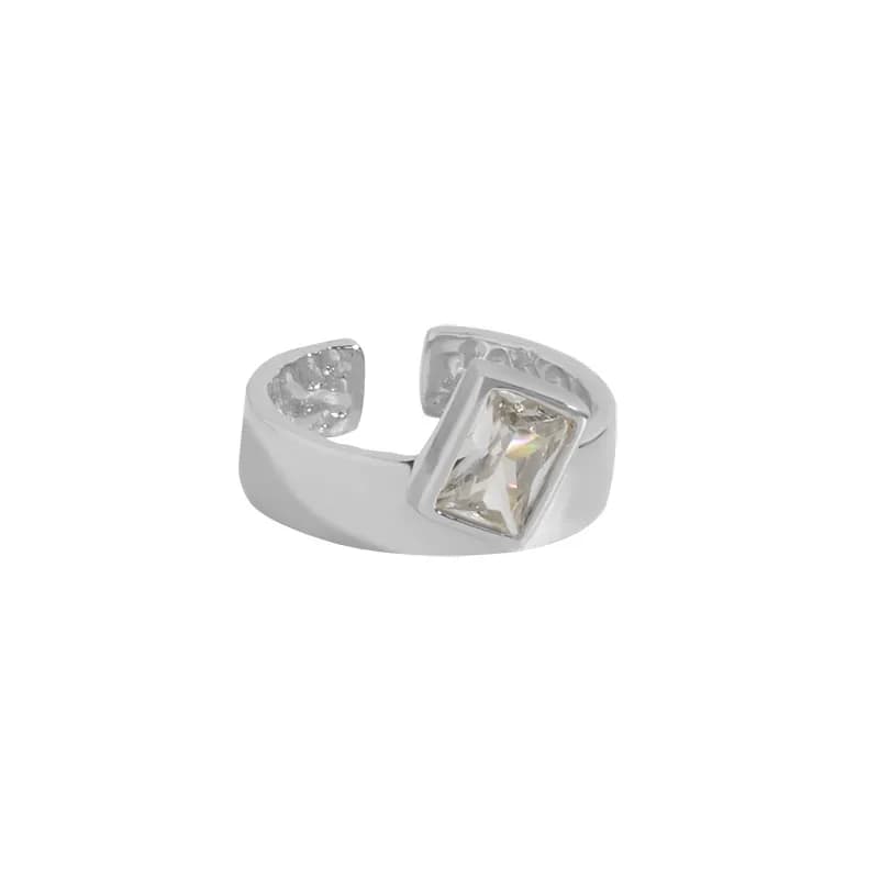 Square Stone Open Ring in Platinum — Sterling silver