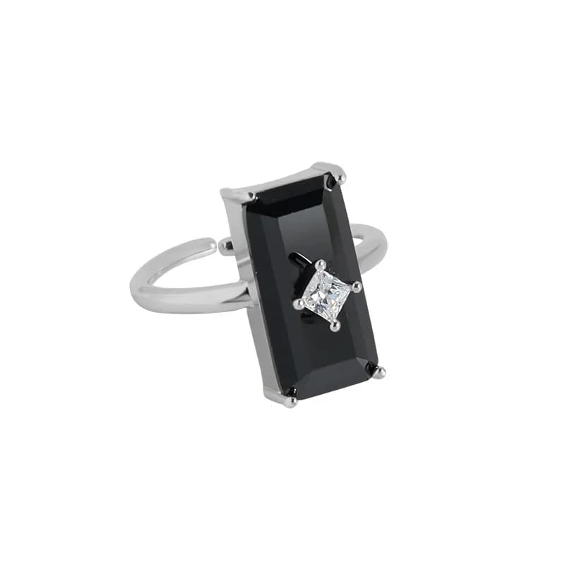 Emerald-Cut Onyx Ring in Platinum — Sterling silver