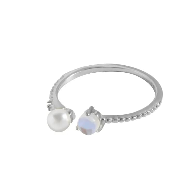 Double Pearl Ring in Platinum — Sterling silver