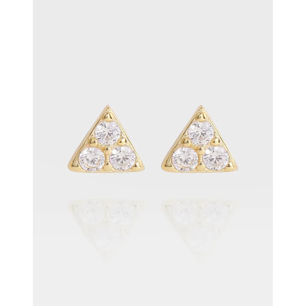 Polished triangle stud earrings with three clear stones