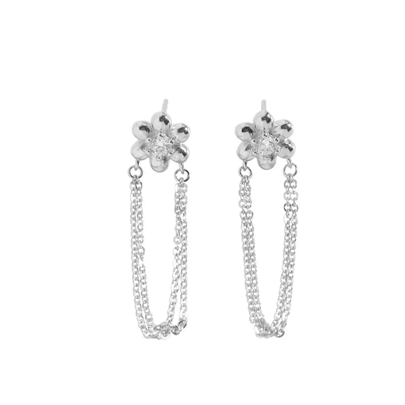Flower Cluster Stud Earrings in Platinum — Sterling silver