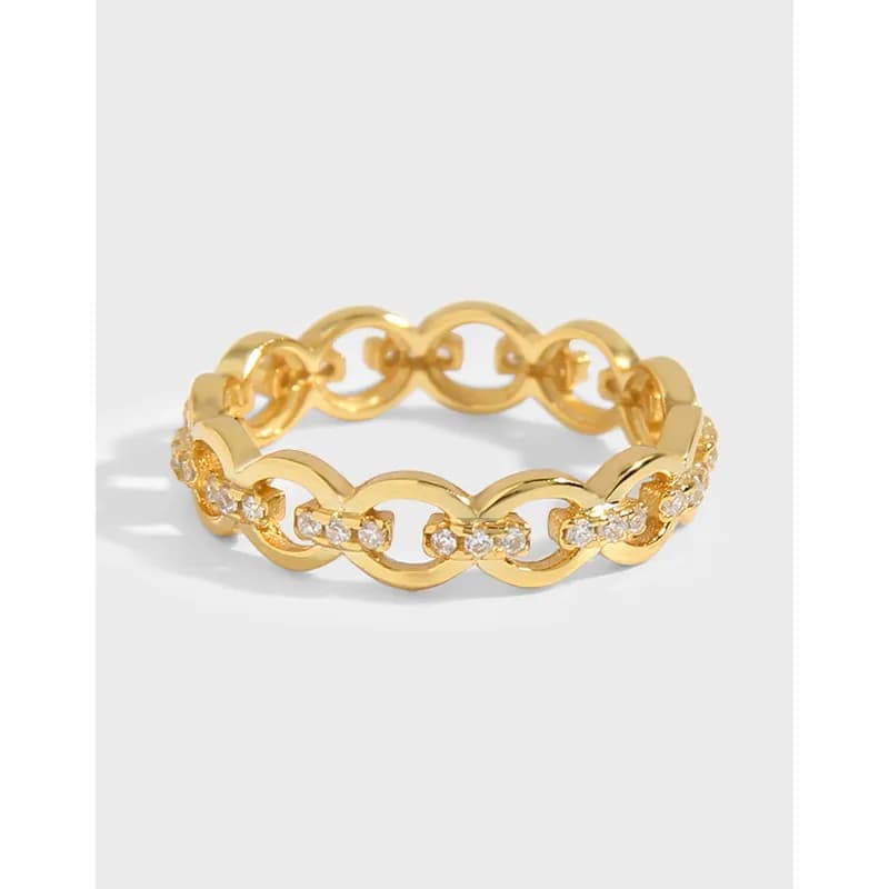 Polished circle-link ring in sterling silver displayed on a plain white background.