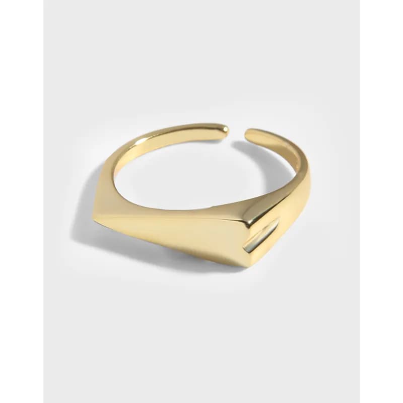 Polished sterling silver Geometric Square Ring shown from a slightly angled top view