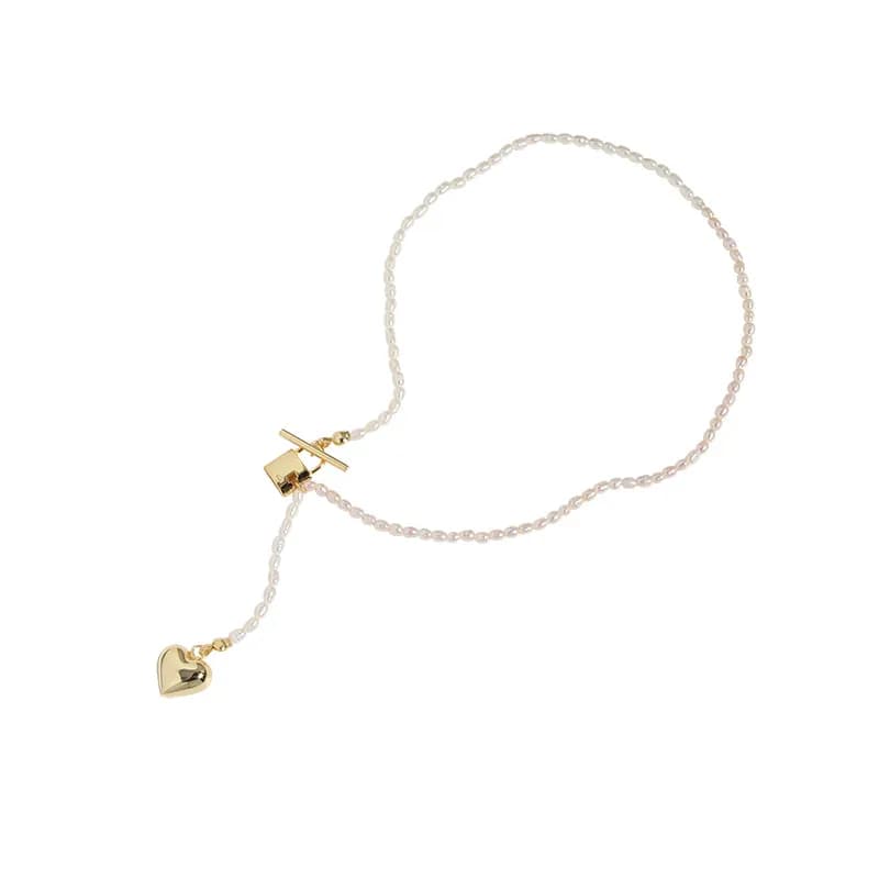 Bead Heart Necklace in Gold — Sterling silver