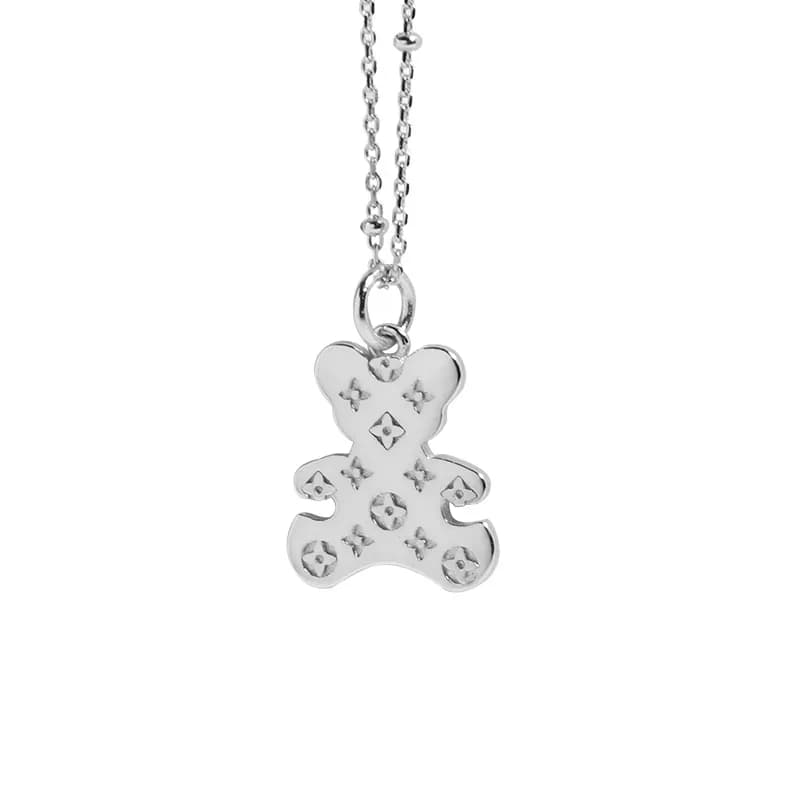 Bear Charm Necklace in Platinum — Sterling silver