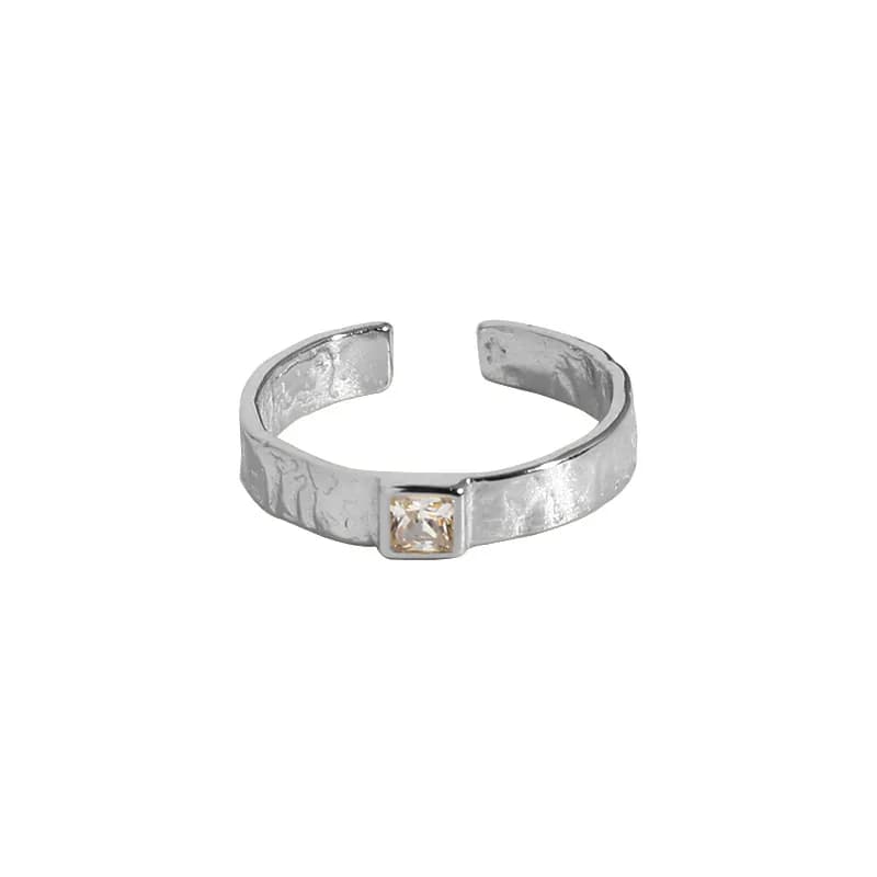 Hammered Square Stone Ring in Platinum — Sterling silver