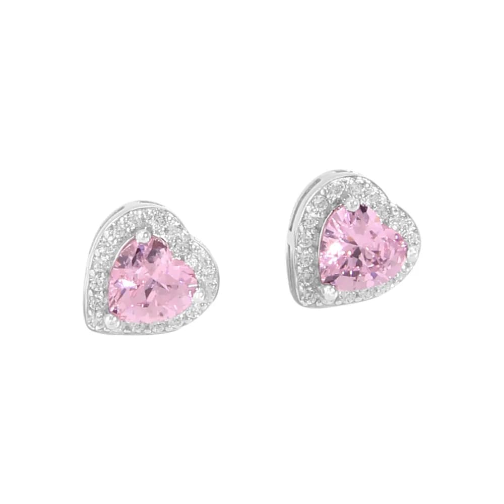 Heart Pavé Stud Earrings in Pink — Sterling silver