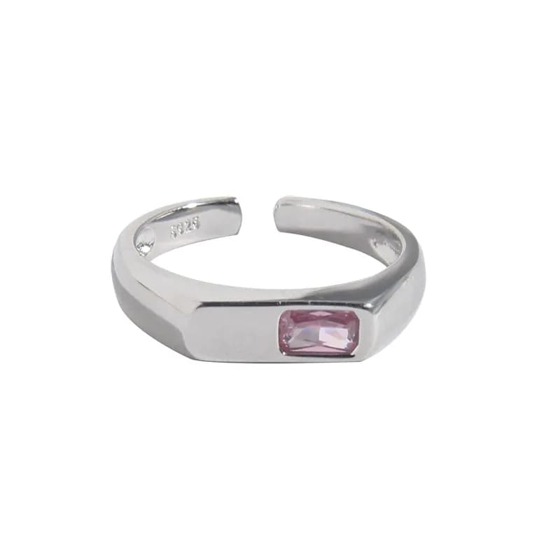 Rectangle Stone Ring in Pink — Sterling silver