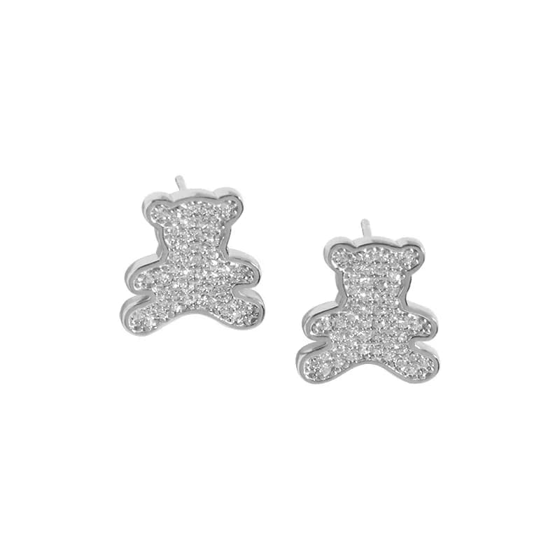 Pave Bear Earrings in Platinum — Sterling silver