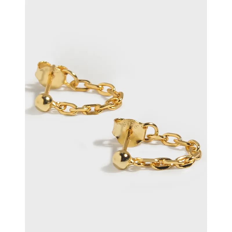 Polished chain-link hoop earrings with post-back clasps and a ball accent.