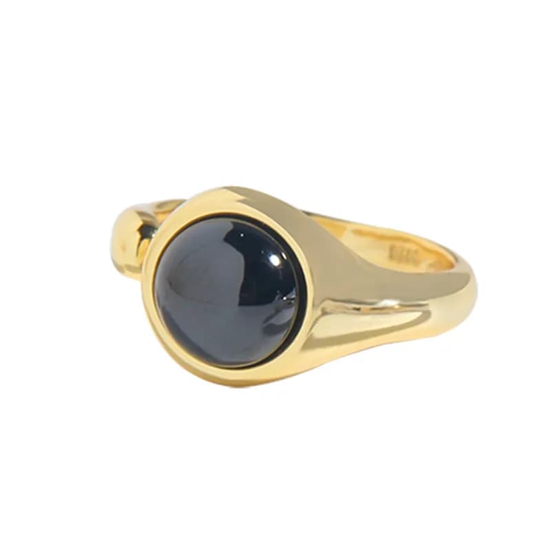 Round Cabochon Bezel Ring in Gold — Sterling silver