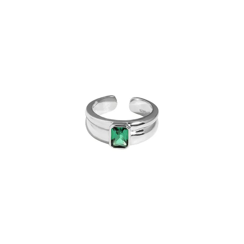 Emerald Green Gem Ring in Platinum — Sterling silver
