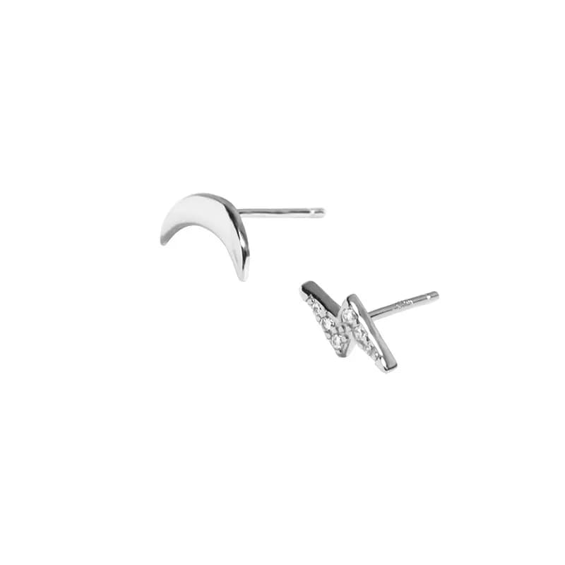 Moon and Star Studs in Platinum — Sterling silver