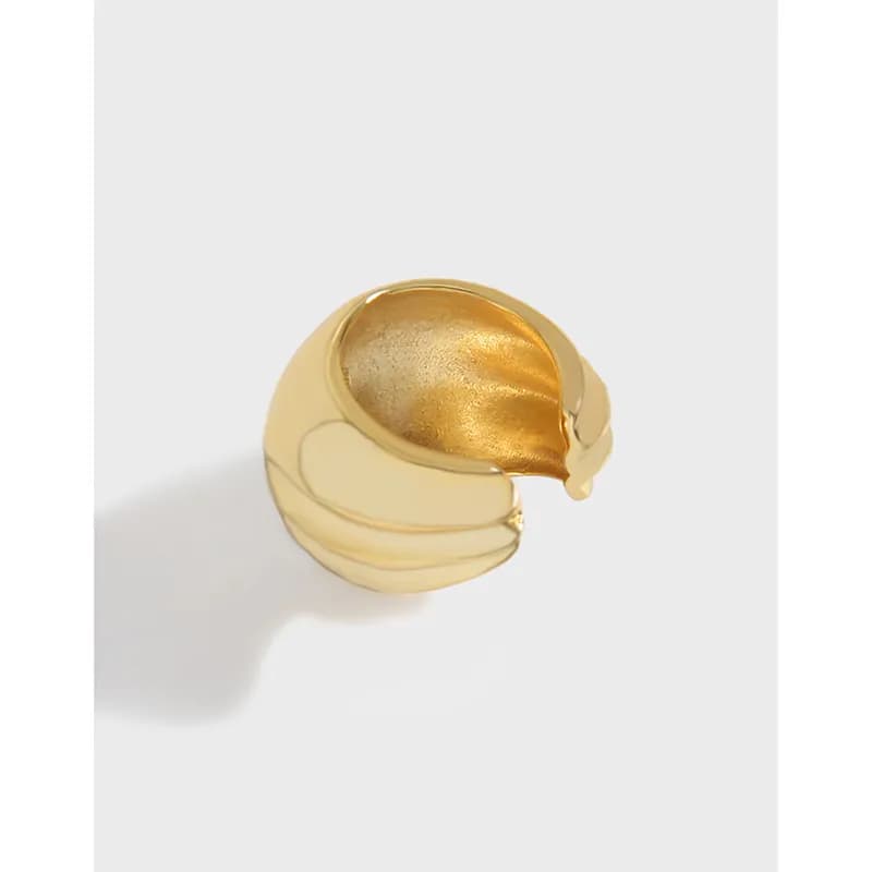 Gold-tone segmented hoop earring with a rounded hollow crescent design