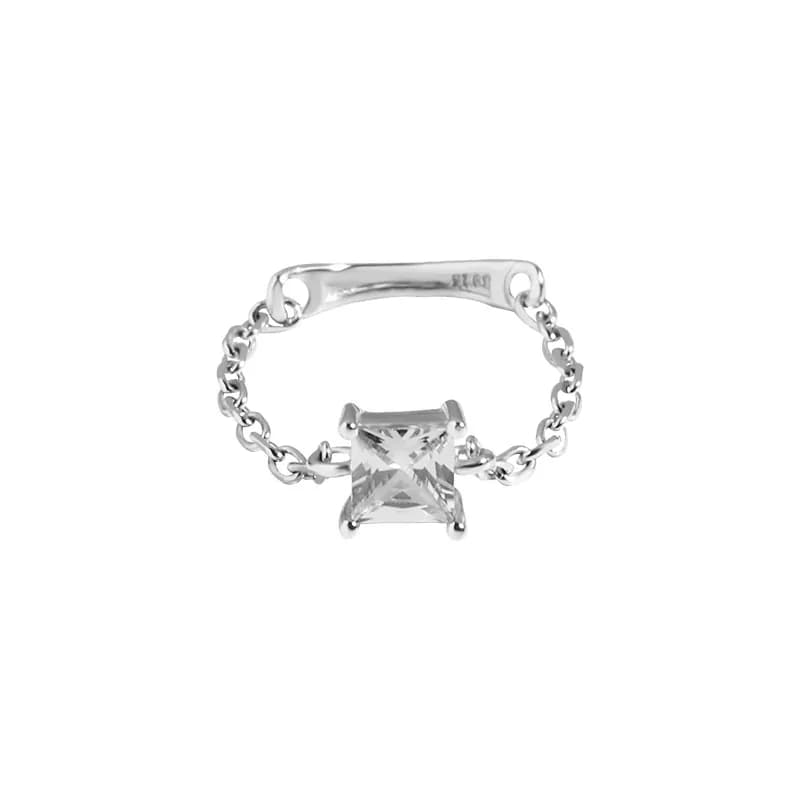 Square-Cut Stone Ring in White — Sterling silver