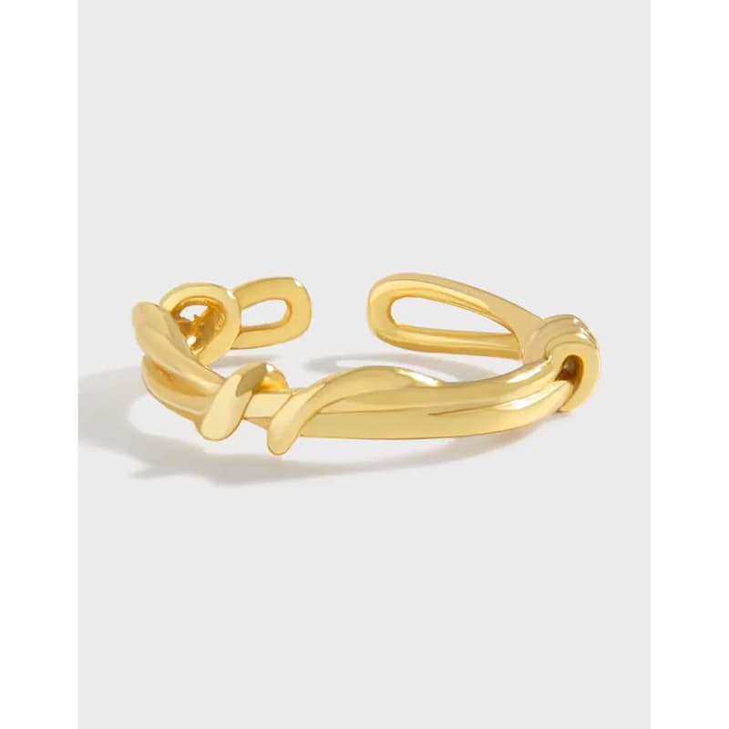 Gold-toned open-ring with a twisted knot design in polished finish