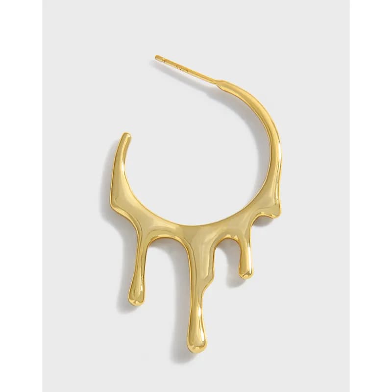 Polished sterling silver dripper hoop earring with melting drips design