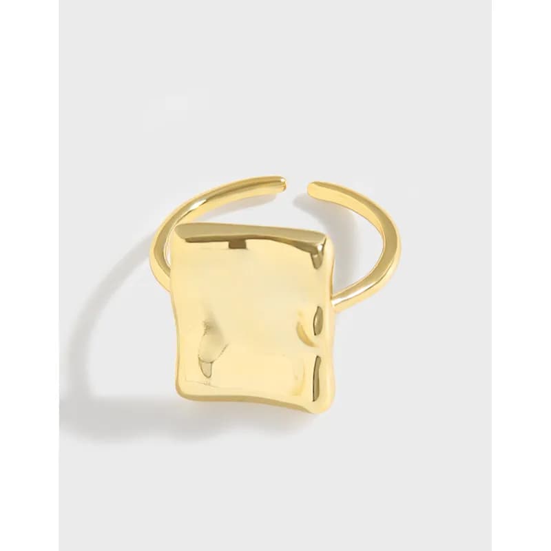 Polished sterling silver Square Plate Ring with a square top on a slim band