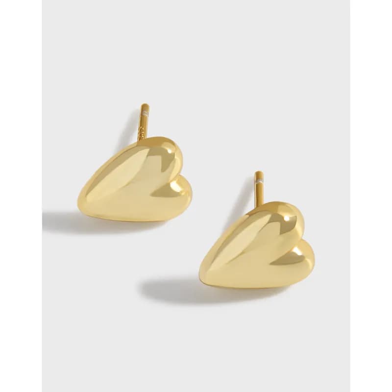 Polished heart-shaped sterling silver stud earrings with posts