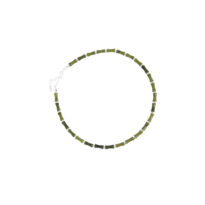 Rectangular Green Bead Necklace in Silver — Sterling silver