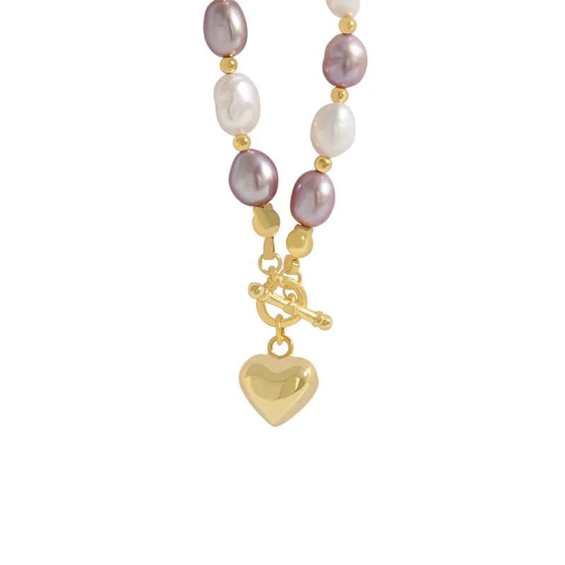 Pearl Beaded Heart Necklace in Gold — Sterling silver