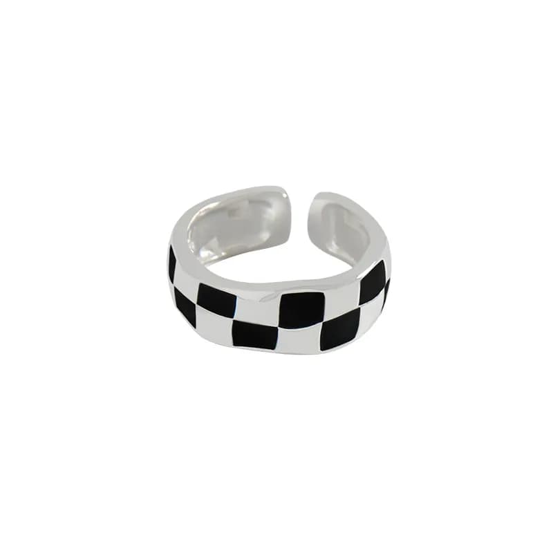 Checkerboard Gold Ring in Silver — Sterling silver