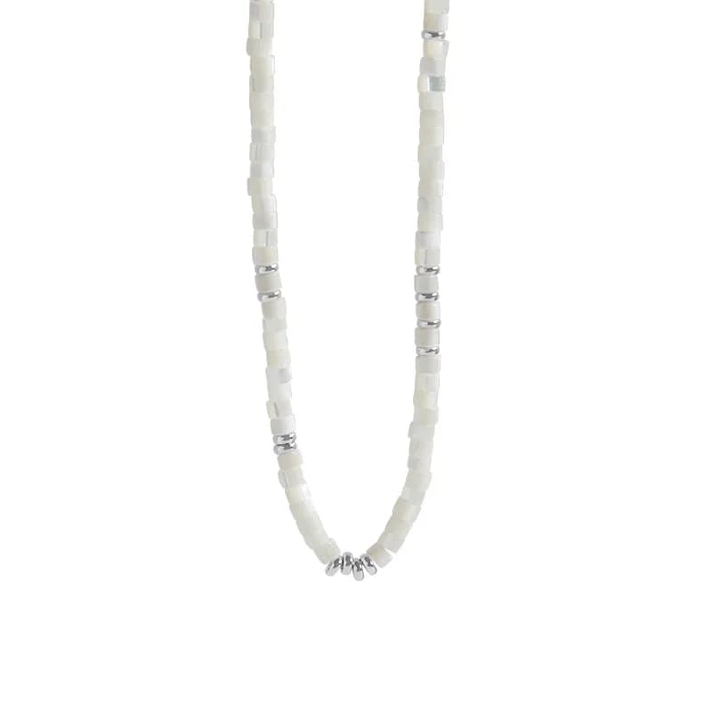White Bead Necklace in Platinum — Sterling silver