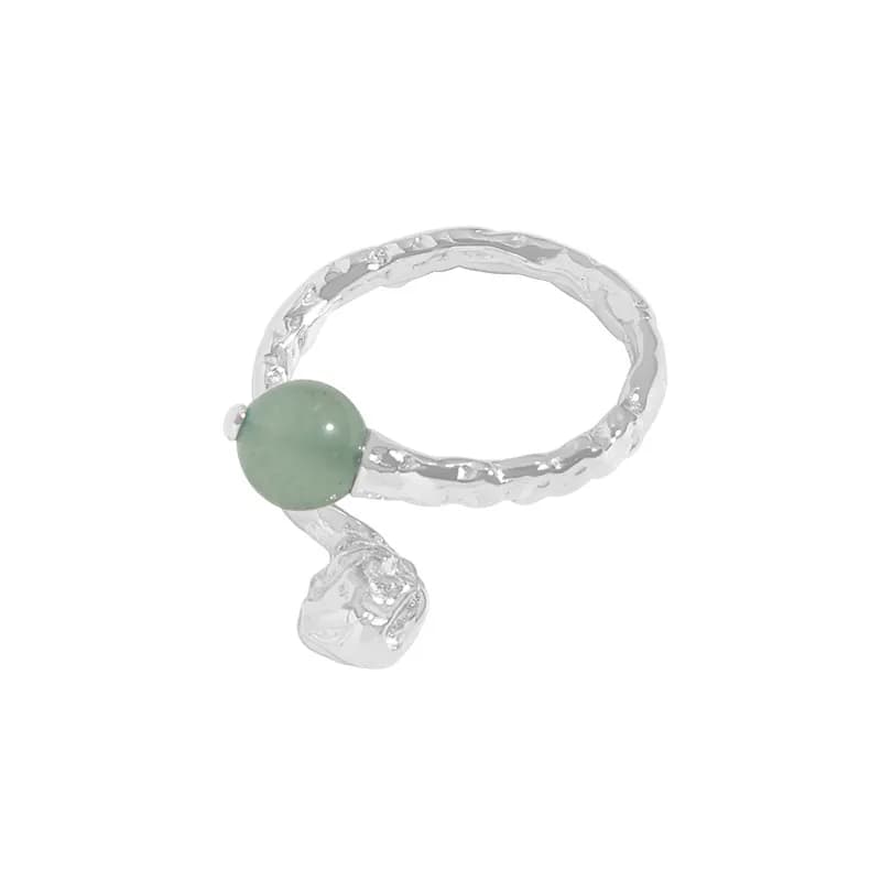 Green Jade Bead Ring in Platinum — Sterling silver