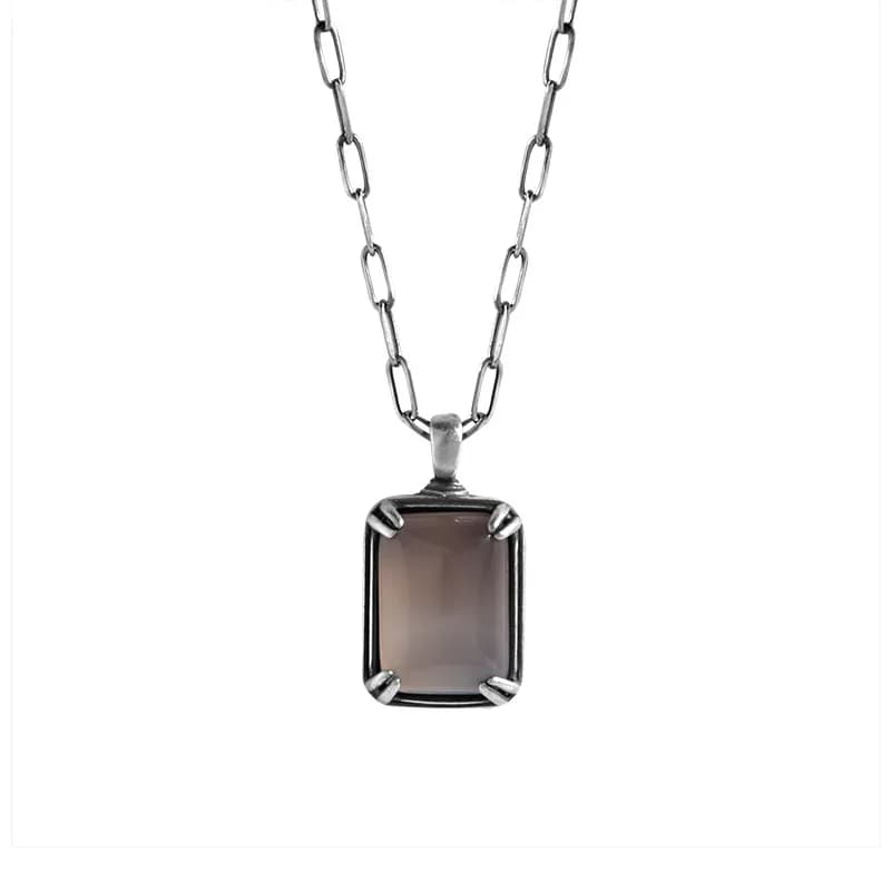 Cushion Stone Pendant Necklace in Antique Silver — Sterling silver