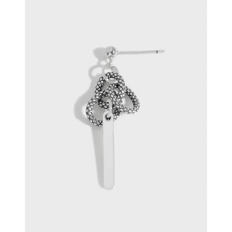 Matte sterling silver bar pendant earring with a textured chain detail on a white background.