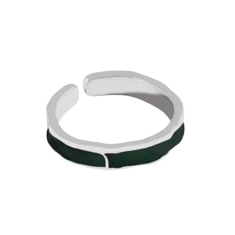 Open-Ended Enamel Ring in Green — Sterling silver