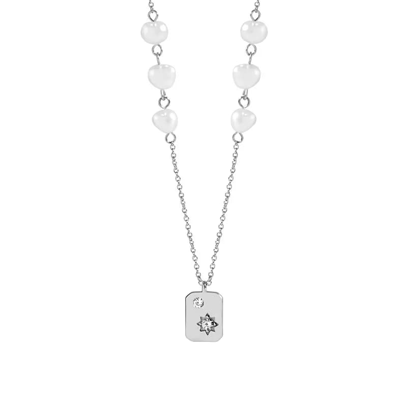 Pearl Bead Chain Necklace in Platinum — Sterling silver