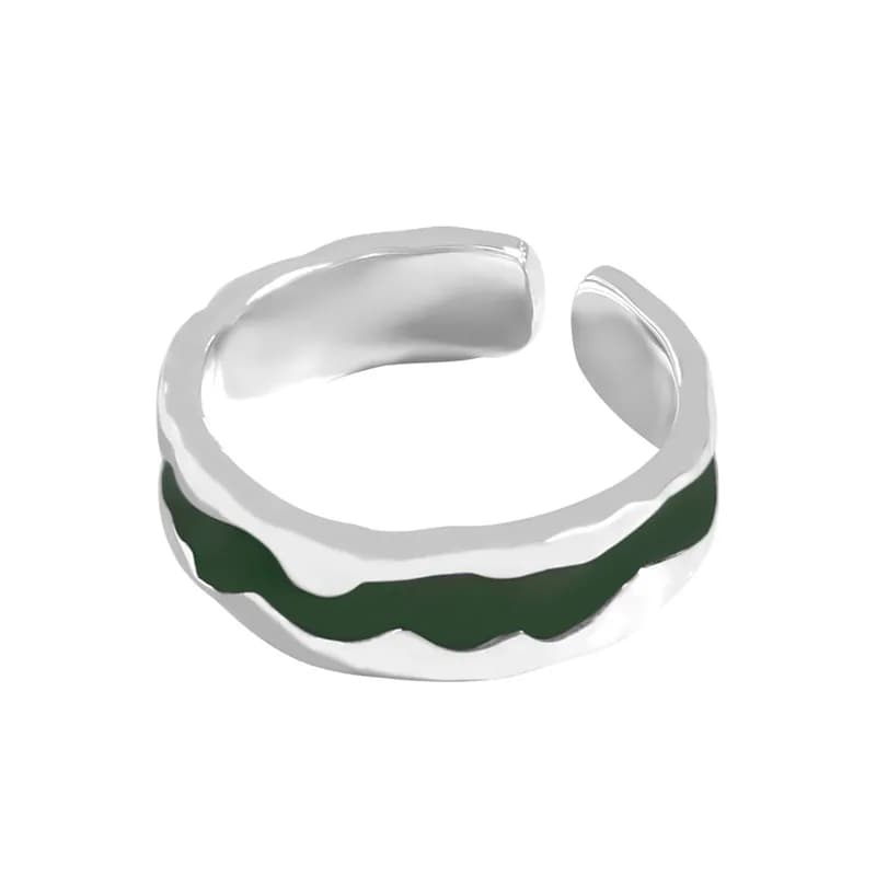 Wavy Enamel Ring in Green — Sterling silver