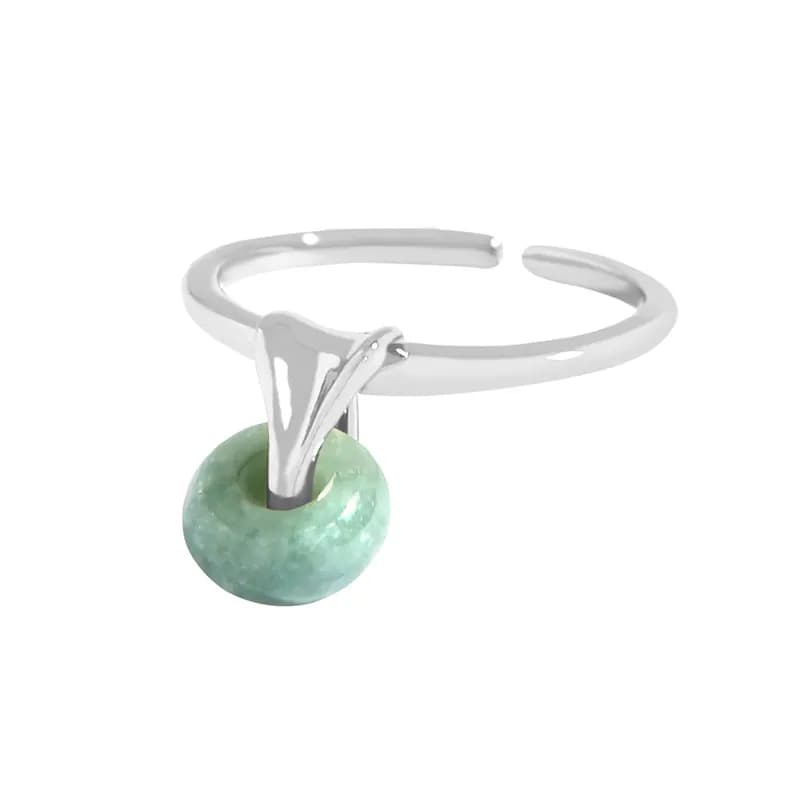 Green Stone Bead Ring in Platinum — Sterling silver