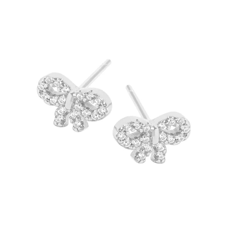 Butterfly Pavé Stud Earrings in Platinum — Sterling silver