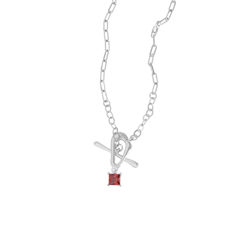 Square Red Gem Necklace in Red — Sterling silver