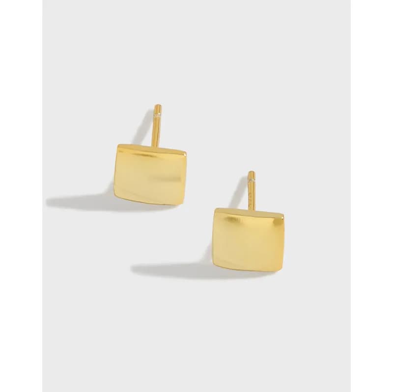 Polished gold-tone square block stud earrings with posts