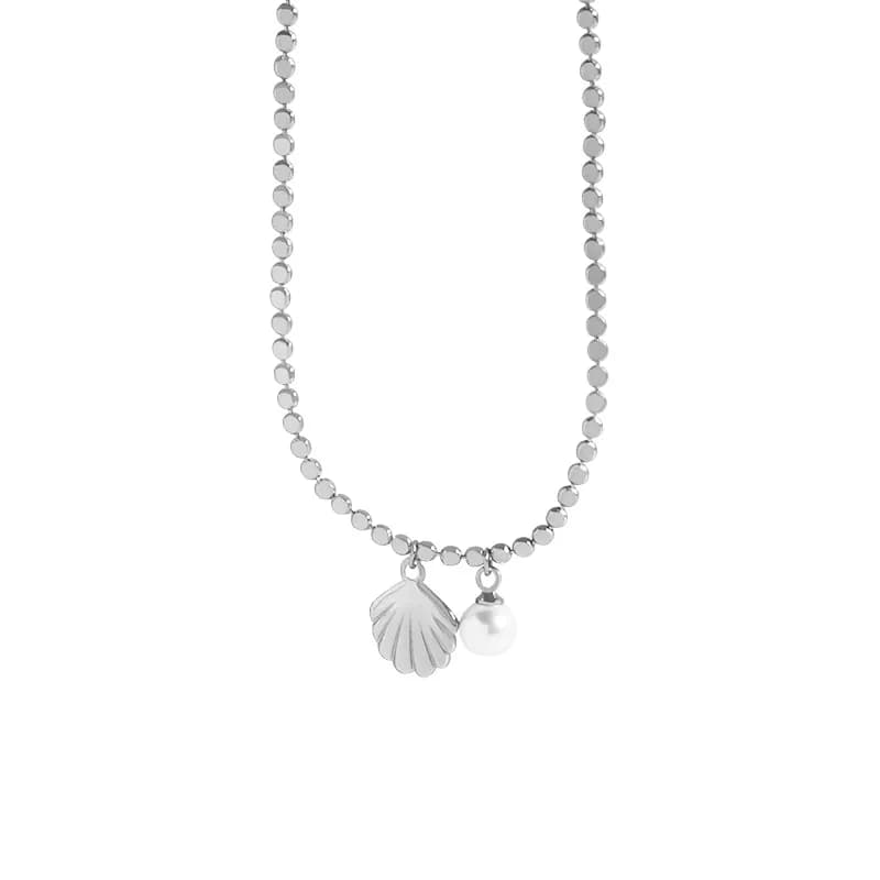 Shell and Pearl Necklace in Platinum — Sterling silver