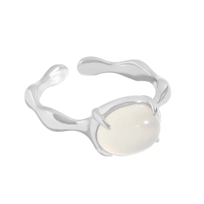 Moonstone Cabochon Ring in Platinum — Sterling silver