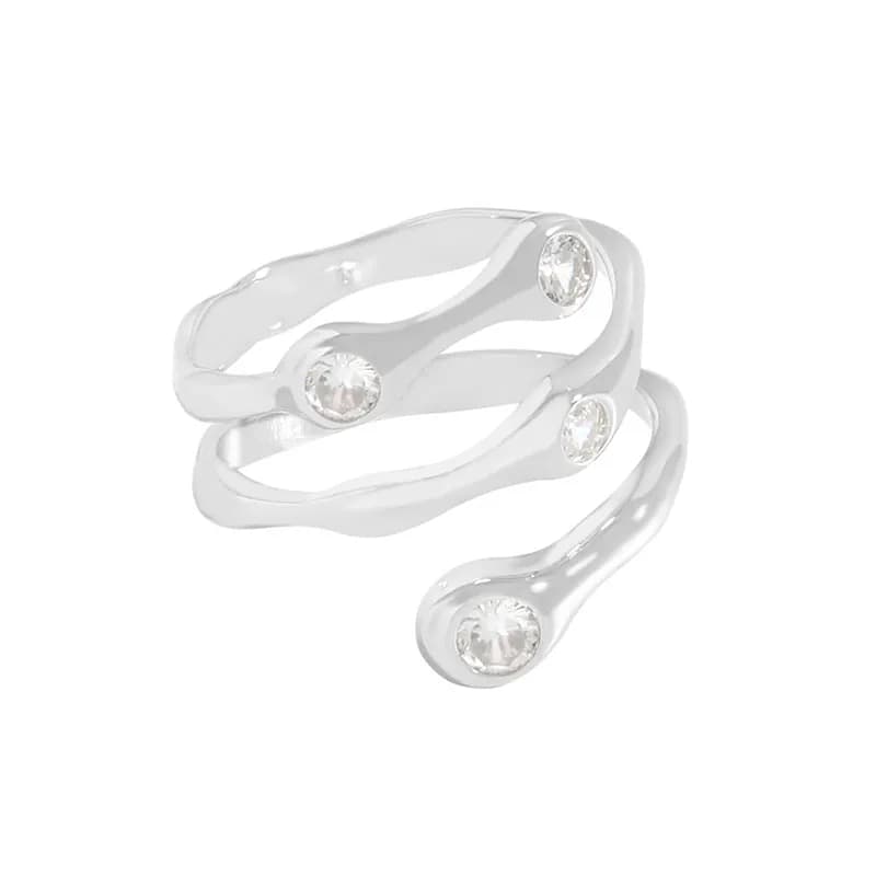 Wavy Gemstone Ring in Platinum — Sterling silver