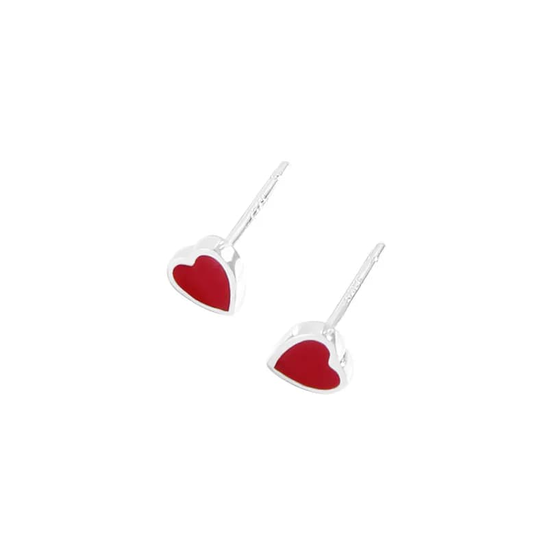 Heart Stud Earrings in Red — Sterling silver