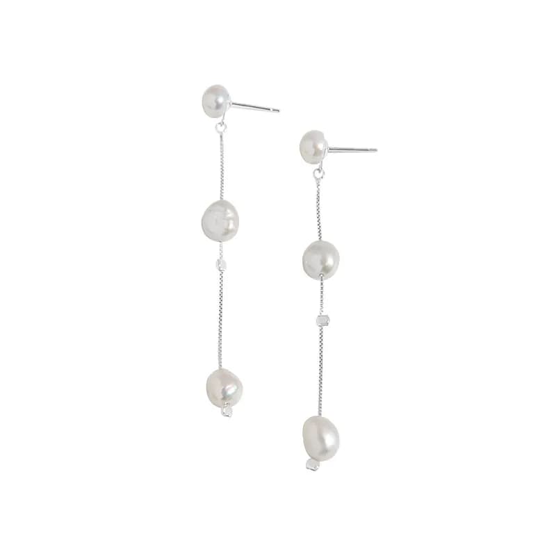 Pearl Chain Drop Earrings in Silver — Sterling silver