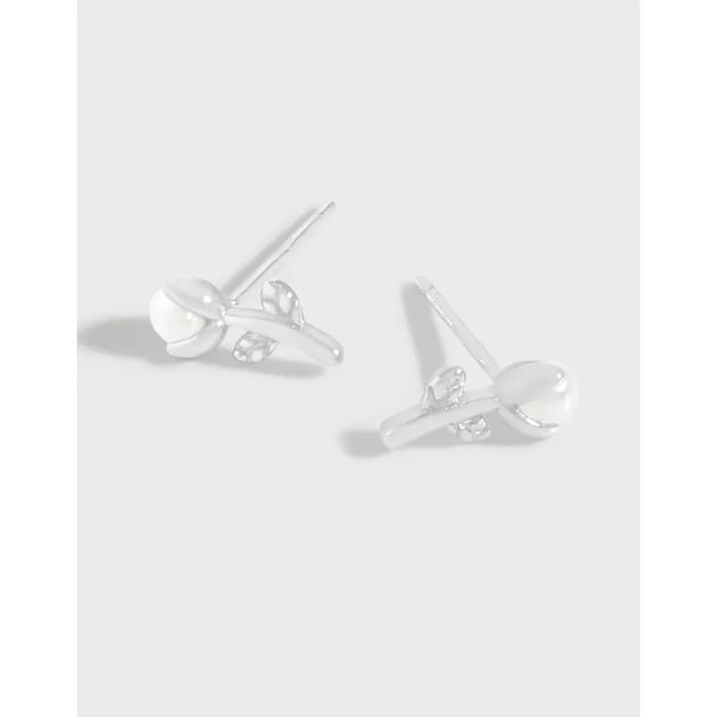 Polished sterling silver dome ball earrings with curved bars and posts