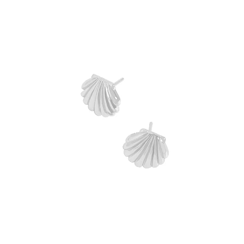 Scallop Shell Earrings in Platinum — Sterling silver