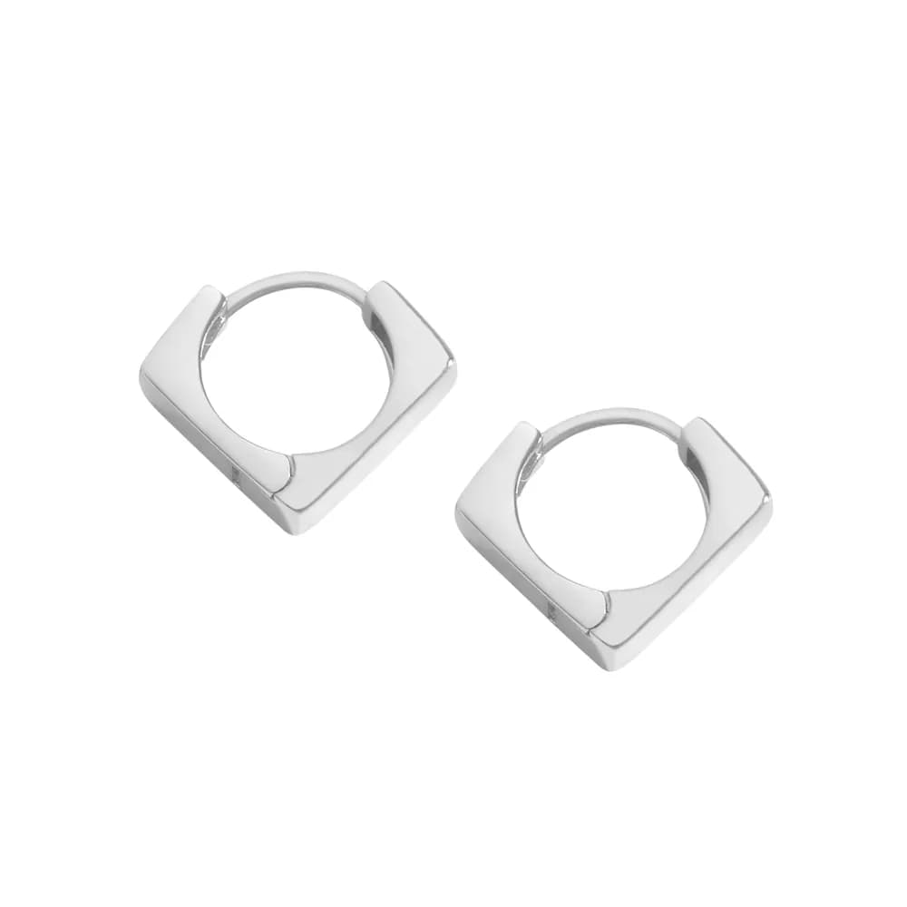 Geometric Square Hoop Earrings in Platinum — Sterling silver