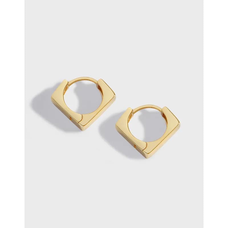 Pair of chunky square-hoop earrings in a polished gold-tone finish.