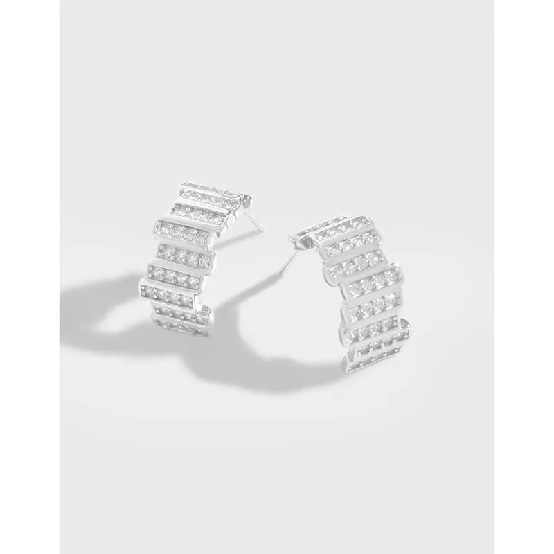 Polished sterling silver Pavé Bar Ring with stacked segmented bars on a white background.