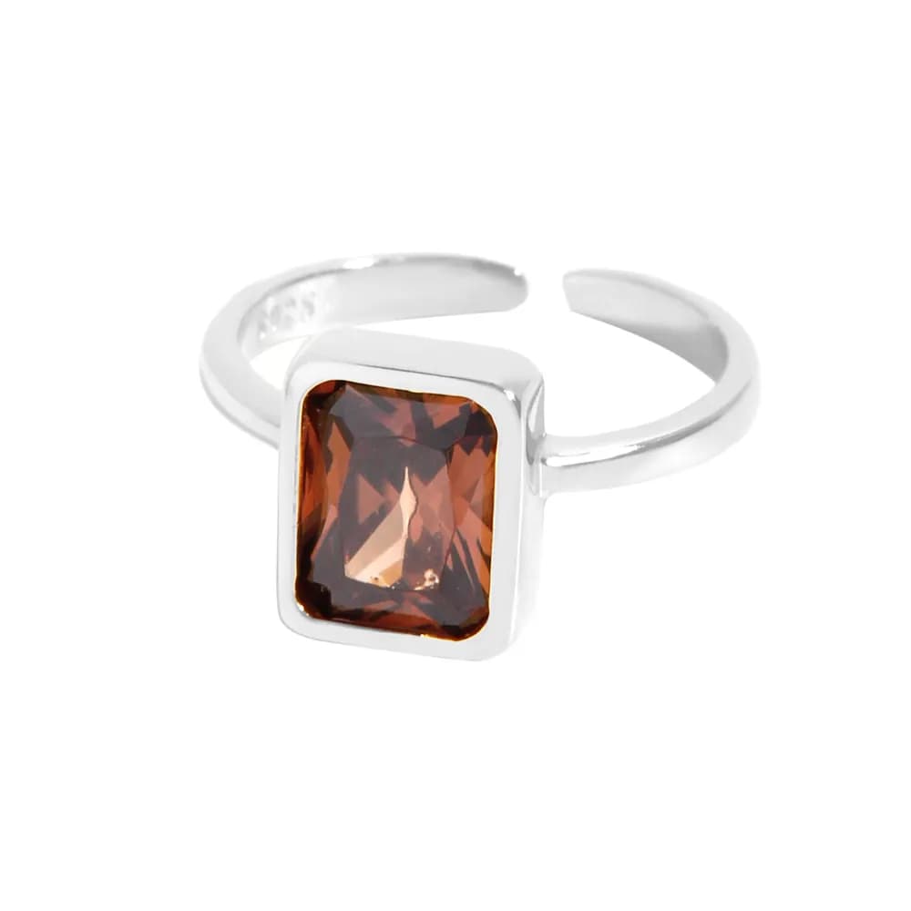 Rectangular Garnet Ring in Platinum — Sterling silver
